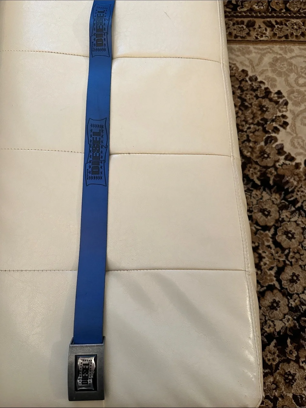 Diesel Royal Blue Leather Belt with Metal Buckle